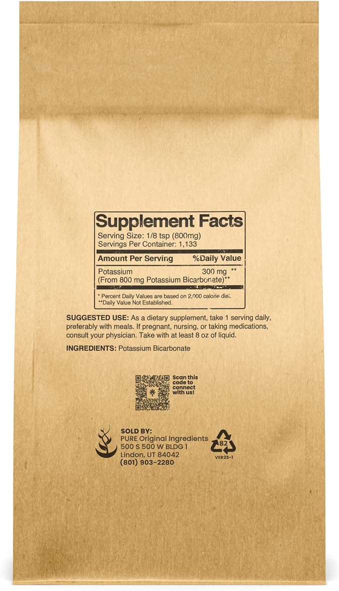 Pure Original Ingredients Potassium Bicarbonate (2 lb) Natural, Food Safe, Electrolyte, Leavening