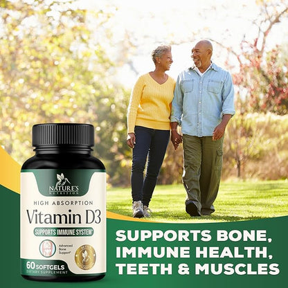 Vitamin D3 5000 IU (125 mcg) - High Potency Vitamin D-3 Supplement (2 Month Supply) for Bone, Teeth, Muscle and Immune Health Support - Dietary Supplement, Gluten Free, Non-GMO - 60 Softgels