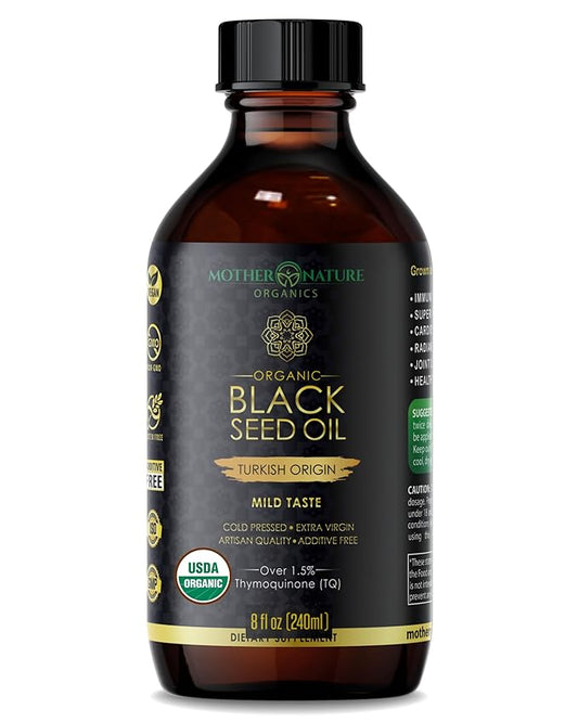 USDA Organic Turkish Black Seed Oil (8oz GLASS BOTTLE) 1.5% TQ, Premium Cold Pressed, Non-GMO, Unrefined, Nigella Sativa High Potency for Digestive Health, Immune and Joint Support, Brain Function