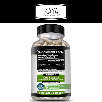 Kaya Naturals Moringa Leaf Extract - Complete Greens Superfood Supplement - Pure Miracle Tree Moringa - Boost Energy Naturally - Nutrient Dense Vitamins for Adult - 30 Veggie Count