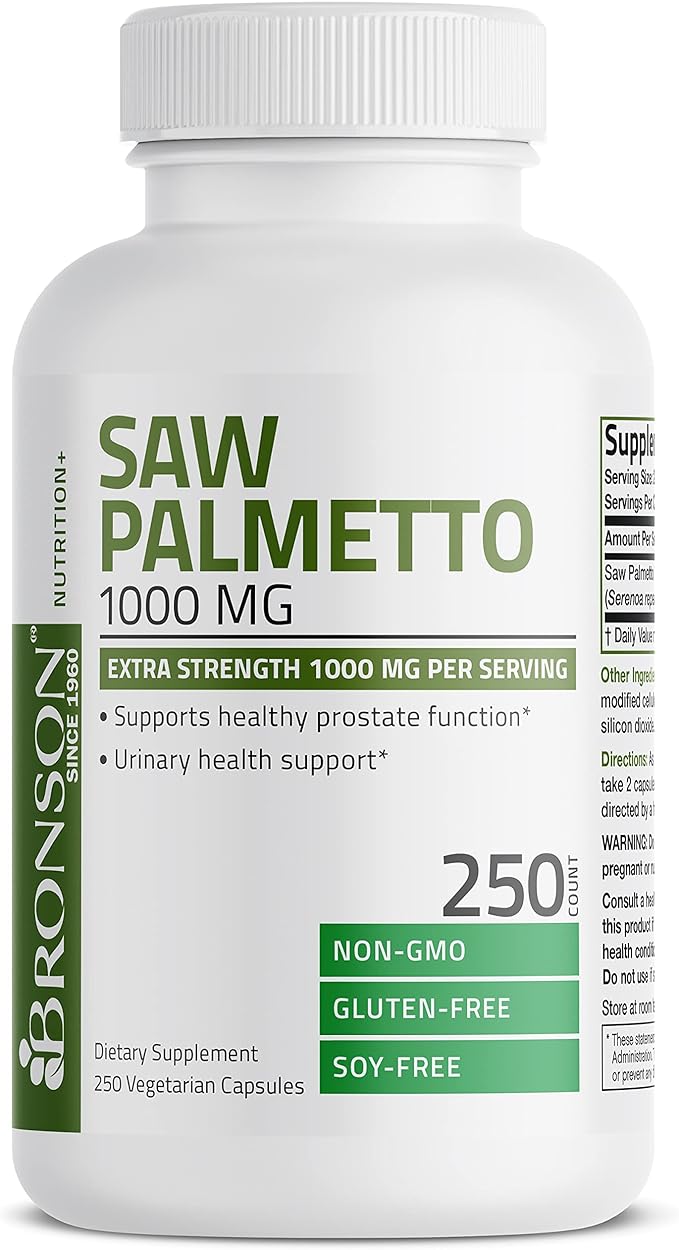 Bronson Saw Palmetto 1000 MG per Serving Extra Strength Supports Healthy Prostate Function & Urinary Health Support - Non GMO, 250 Vegetarian Capsules