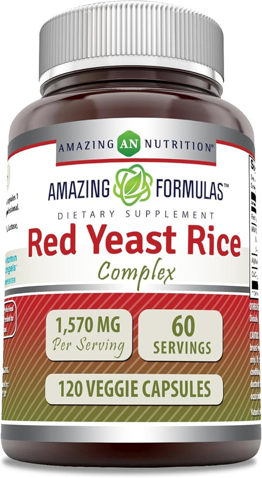 Amazing Formulas Red Yeast Rice Complex | 1570 Mg Per Serving | 120 Veggie Capsules | with Alpha Lipoic Acid, CoQ10, Milk Thistle Extract | Made in USA