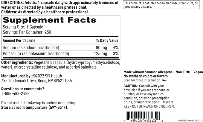 Klaire Labs Sodium Bicarbonate & Potassium Bicarbonate Supplement - Key Components That Help Maintain Healthy pH (Acid/Base) Balance - Gastrointestinal Support - Bi-Carb Formula (250 Capsules)