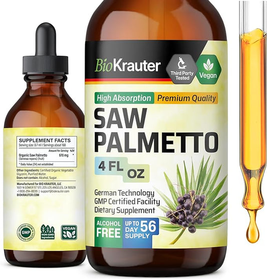 Saw Palmetto Tincture - Organic Saw Palmetto Supplement - Natural Prostate Health Support - Saw Palmetto for Men and Women - Alcohol & Sugar Free - Vegan Drops 4 Fl.Oz.