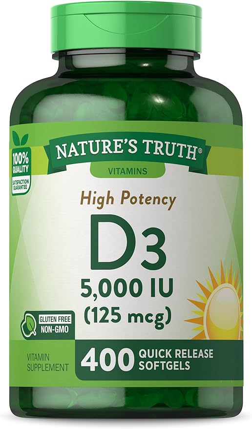 Nature's Truth Vitamin D3 5000 IU | 400 Softgels | High Potency | Non-GMO & Gluten Free Supplement