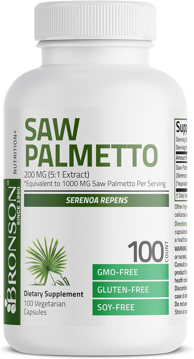 Bronson Saw Palmetto 1000 MG per Serving Extra Strength Supports Healthy Prostate Function & Urinary Health Support - Non GMO, 100 Vegetarian Capsules