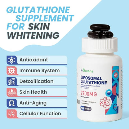 2700 MG Liposomal Glutathione Supplement, Max Absorption, Active Form L Glutathione reductase (GSH), with Hyaluronic Acid, Resveratrol, Powerful Antioxidant, Health Aging, 120 Softgels