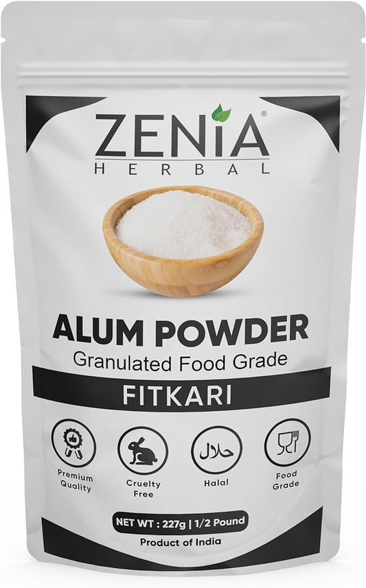 Zenia Purified Alum Powder - Premium Quality Granulated Potassium Alum Powder (Phitkari) - Multiple Uses - 227g (1/2 lb)