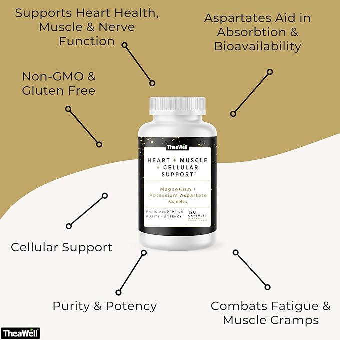 Heart + Muscle + Cellular Support - 120 Capsules, Magnesium Aspartate, Potassium Aspartate