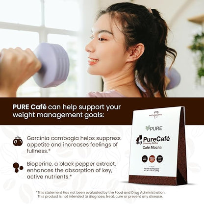 PureCafé Mocha with Green Coffee Beans Extract - Wake Up, Slim Down, and Indulge in Delicious Coffee with Garcinia Cambogia, Bioperine, B Vitamins, and Oolong Tea - Sweetened with Stevia