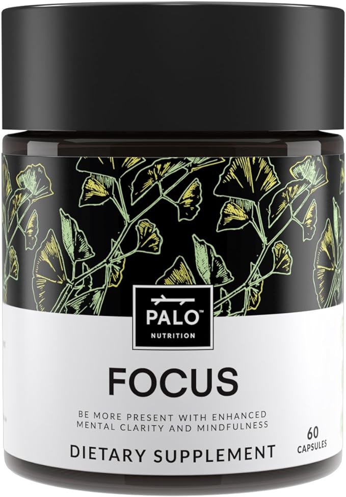 PALO FOCUS Brain Booster Natural Supplement Nootropic for Memory, Focus, Learning, Reall, Attention and Cognition - Ginkgo Biloba, Bacopa, Gotu Kola, Ashwagandha,, Mucuna 60 capsules