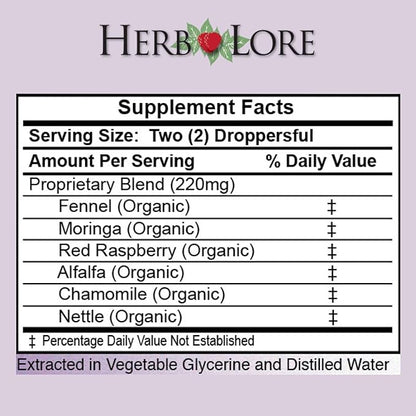 Herb Lore Nursing Tincture Moringa Blend - 4 fl oz - Liquid Lactation Support Supplement for Breastfeeding Mothers - Fenugreek Free Drops to Increase Breast Milk Supply - Breastmilk Production Booster