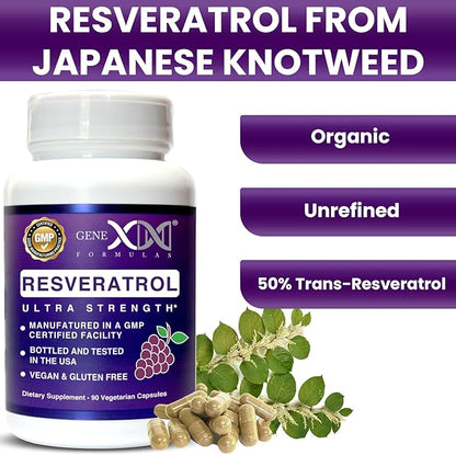 GENEX Resveratrol Supplement Japanese Knotweed 1500mg, Organic Trans-Resveratrol Capsules with BioPerine for Absorption, Gluten-Free, Vegan Supplement for Healthy Aging 90 Capsules