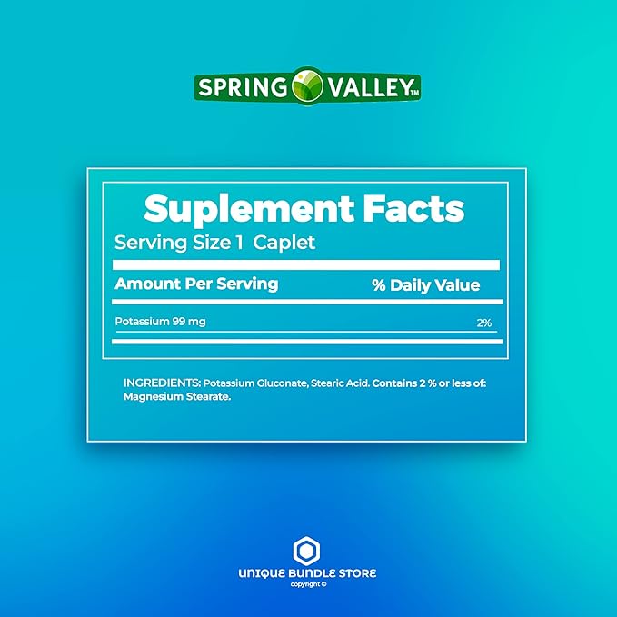 Spring Valley, Potassium Supplement, Caplets Dietary Supplement, 99 mg, 250 Count + 7 Day Pill Organizer Included (Pack of 2)