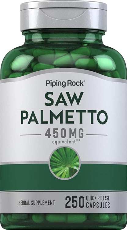 Piping Rock Saw Palmetto 450mg | 250 Capsules | Extract Supplement | Non-GMO, Gluten Free