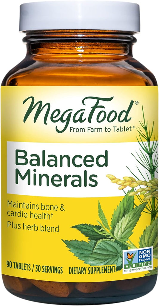 MegaFood Balanced Minerals - Calcium, Fermented Magnesium Glycinate, Zinc, Selenium, GTF Chromium, Molybdenum, Nettle Leaf, Horsetail Leaf - Made Without 9 Food Allergens - 90 Tablets (30 Servings)