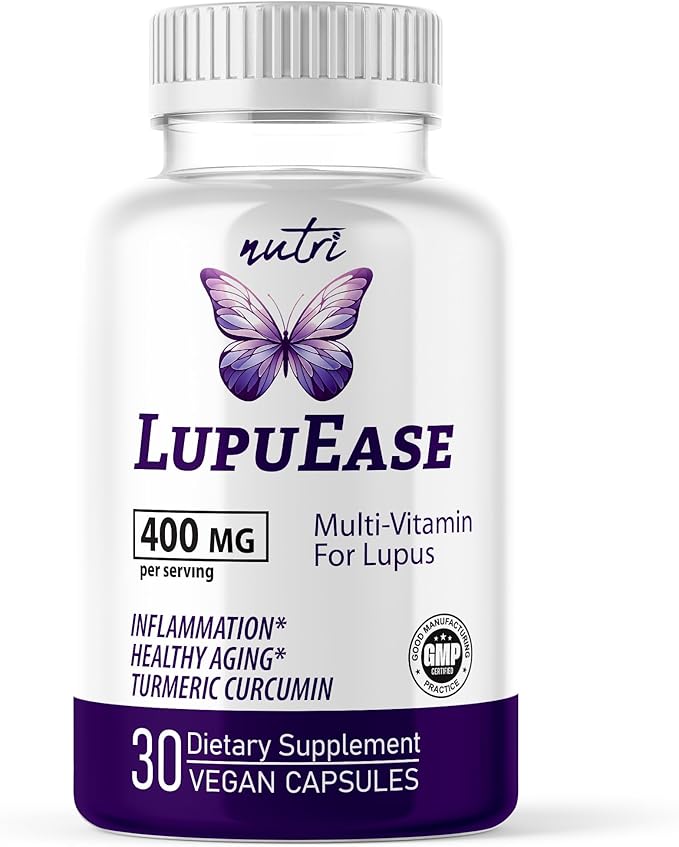 LupuEase Lupus Relief Products Multivitamin Lupus Supplements - Vitamin C, D3, E, B12, Turmeric Curcumin Extract (std. 95% curcuminoids) - Omega 3 Fatty Acids - 30 Day Supply - 400mg