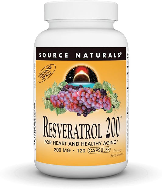 Source Naturals Resveratrol 200 mg for Heart and Healthy Aging - 120 Vegetarian Capsules