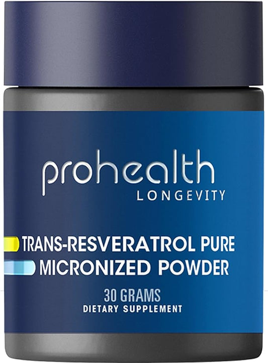 ProHealth Longevity Micronized Trans Resveratrol Powder 30 Grams - 98% Pure Pharmaceutical Grade, 1000 mg per Scoop, Superior Absorption and Bioavailability