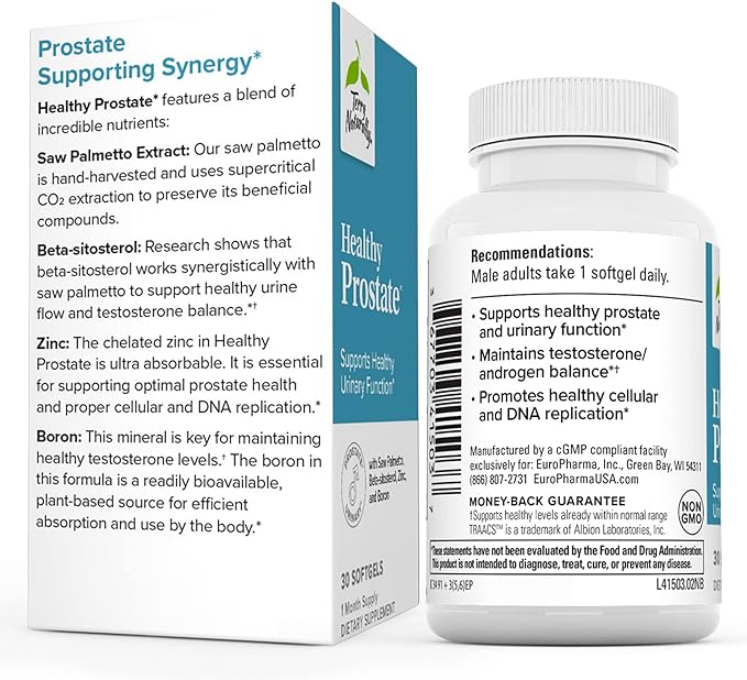 Terry Naturally Healthy Prostate - 30 Softgels - Supports Healthy Urinary Function - with Saw Palmetto, Zinc, Beta-sitosterol & Boron - Non-GMO, Gluten Free - 30 Servings