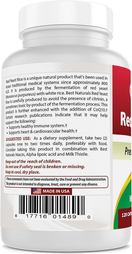 Best Naturals Red Yeast Rice with CoQ10, 120 Capsules - Cardiovascular Formula Contains 600 mg of Red Yeast Rice ans 30 mg of CoQ10