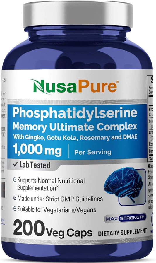 NusaPure Phosphatidylserine Memory Ultimate Complex 1000mg 200 Vegetarian Caps (Vegan, Non-GMO)