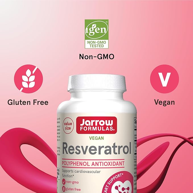 Jarrow Formulas Resveratrol 100 mg, Dietary Supplement, Antioxidant Support for Cardiovascular Function, 120 Veggie Capsules, 120 Day Supply