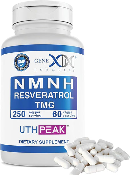 GENEX 250mg NMNH + Resveratrol + TMG (60 Capsules - 30 Servings) | NMNH (Dihydronicotinamide Mononucleotide) + 98% Resveratrol + TMG for Healthy Aging - Non-GMO, Gluten-Free, Vegetarian