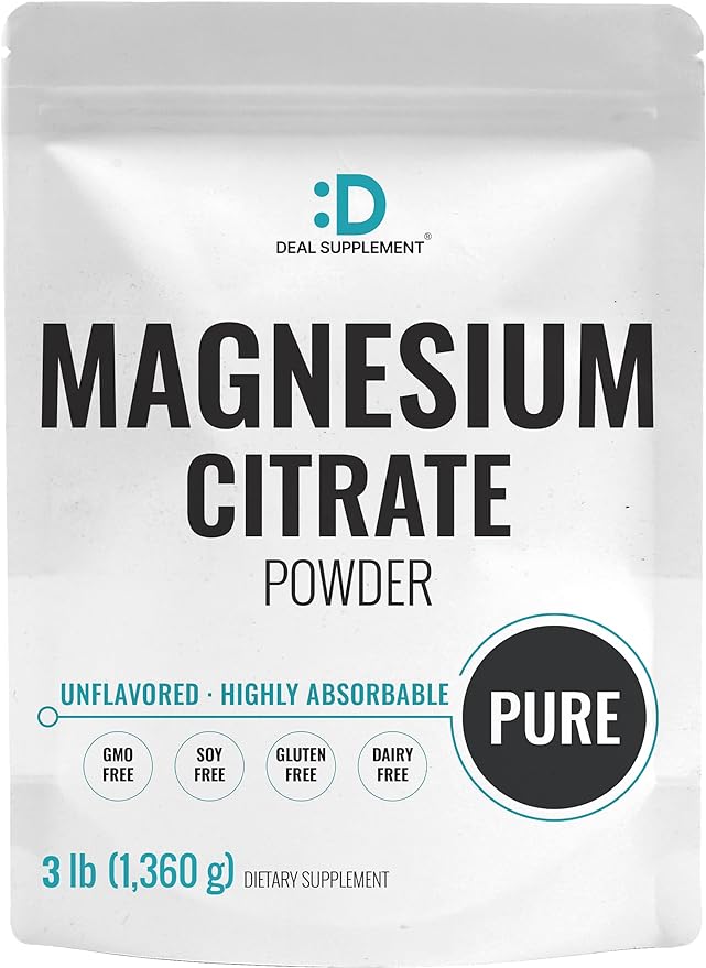 DEAL SUPPLEMENT Magnesium Citrate Powder 500mg, 3lbs – Unflavored, Easily Absorbed – Purified Trace Mineral for Muscle, Heart, & Digestive Support – One a Day, Non-GMO, Filler Free