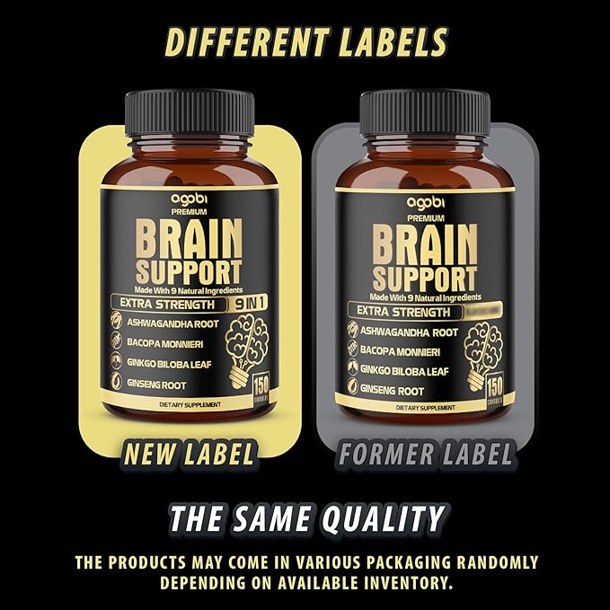 9in1 Brain Support Supplement 5750 Mg - Blended With Ashwagandha, Panax Ginseng, Gotu Kola, Ginkgo Biloba, Black Pepper & More - Accuracy, Focus, Memory & Energy Booster - 150 Capsules For 5 Months