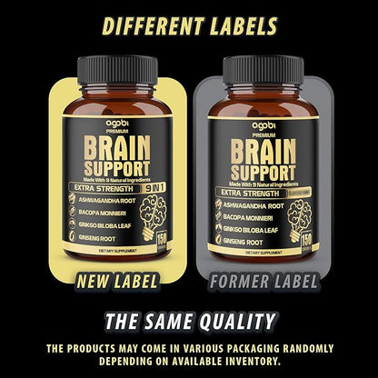 9in1 Brain Support Supplement 5750 Mg - Blended With Ashwagandha, Panax Ginseng, Gotu Kola, Ginkgo Biloba, Black Pepper & More - Accuracy, Focus, Memory & Energy Booster - 150 Capsules For 5 Months