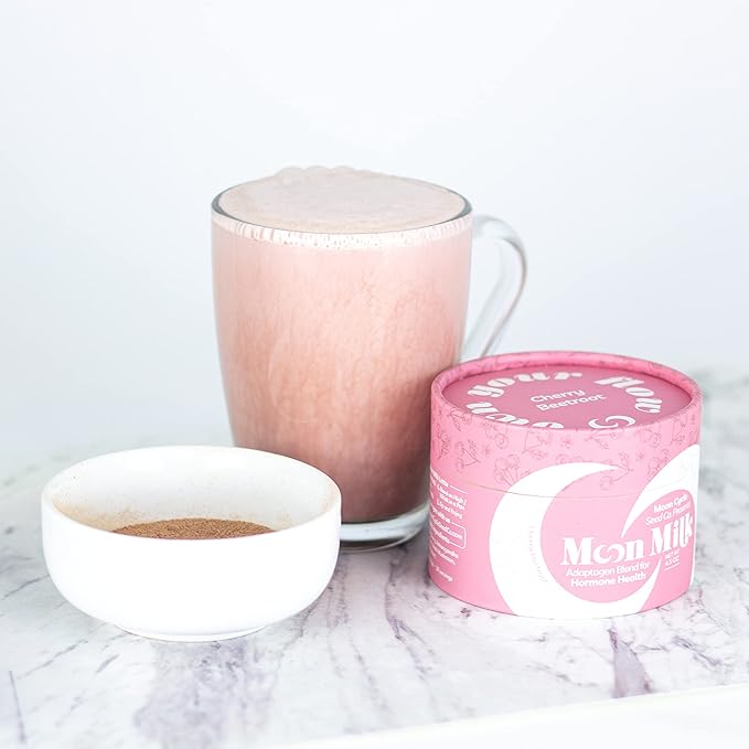 Moon Cycle Seed Company Pink Moon Milk – Adaptogen Latte Mix, Tart Cherry Beetroot Milk Latte Mix with Ashwagandha Powder, Reishi Mushroom, Maca Powder, Cacao and Tart Cherry Powder, Makes 30 Servings