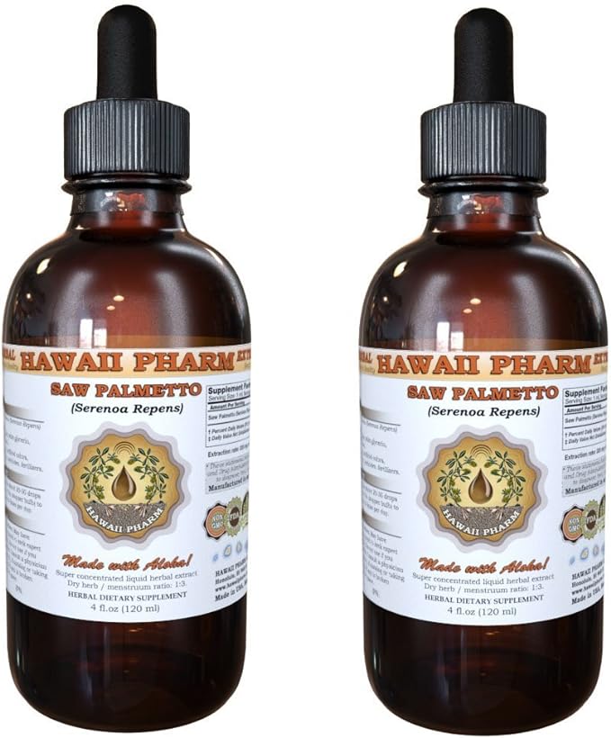 Hawaii Pharm Saw Palmetto Liquid Extract, Organic Saw Palmetto (Serenoa Repens) Tincture, Herbal Supplement, Made in USA, 2x4 fl.oz