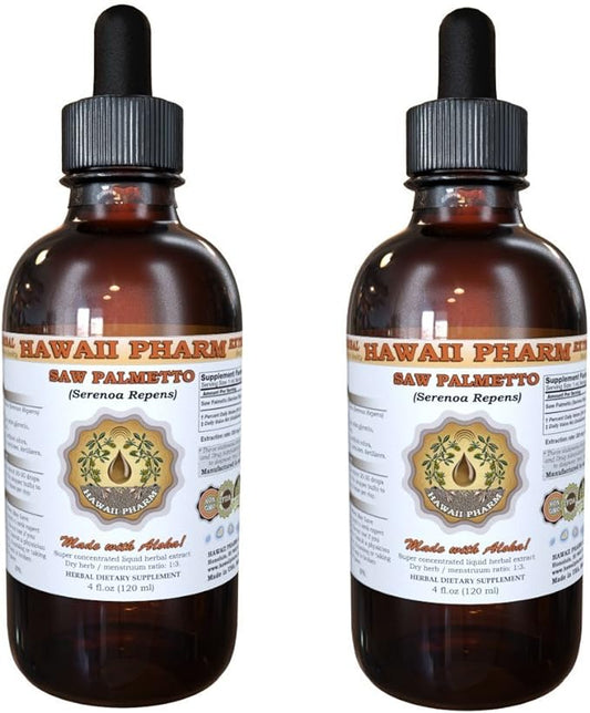 Hawaii Pharm Saw Palmetto Liquid Extract, Organic Saw Palmetto (Serenoa Repens) Tincture, Herbal Supplement, Made in USA, 2x4 fl.oz