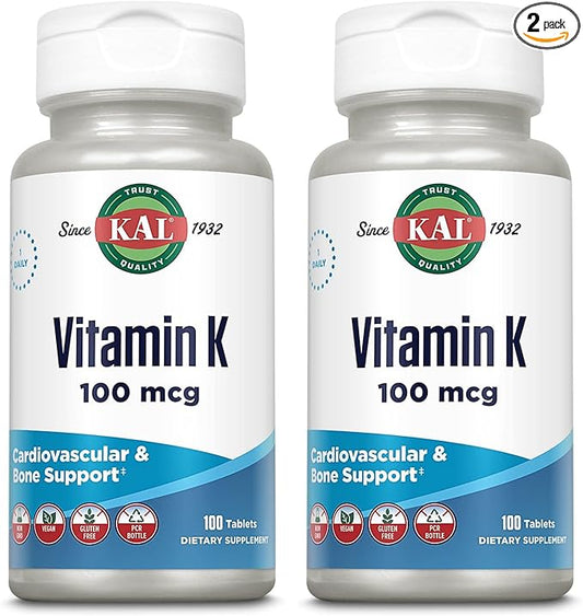 KAL 100 Mcg K1 Tablets, 100 Count | Pack of 2