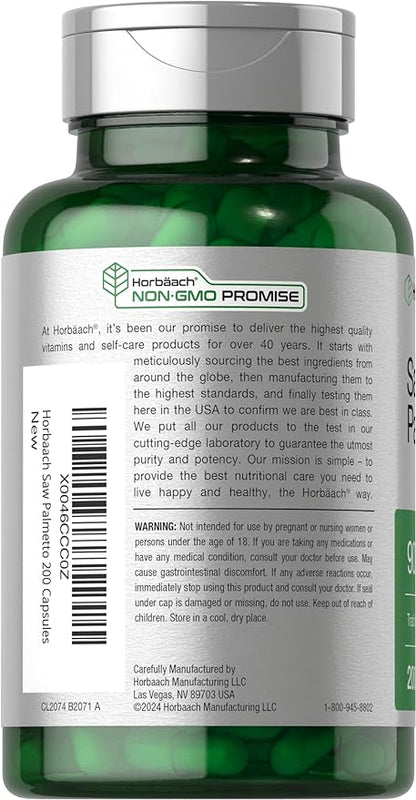 Horbaach Saw Palmetto Extract | 900mg | 200 Capsules | Non-GMO and Gluten Free Formula | Traditional Herb Supplement | from Saw Palmetto Berries