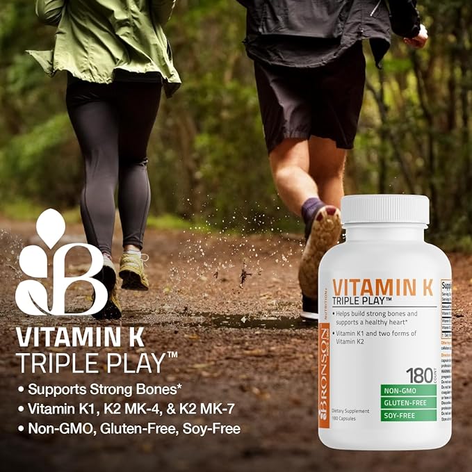 Bronson Vitamin K Triple Play (Vitamin K2 MK7 / Vitamin K2 MK4 / Vitamin K1) Full Spectrum Complex Vitamin K Supplement, 90 Capsules