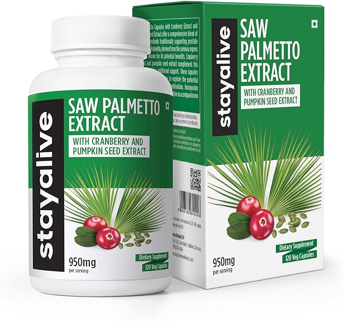 StayAlive Saw Palmetto Extract Capsules, Equivalent to 17000MG, Blend with Cranberry & Pumpkin Seed, 120 Vegan Pills for U.T, Prostate & Wellness Support