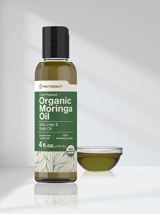 Horbäach Organic Moringa Oil | 4 fl oz | for Face, Hair, and Skin | 100% Therapeutic Grade | Paraben and Sulfate Free, Non-GMO