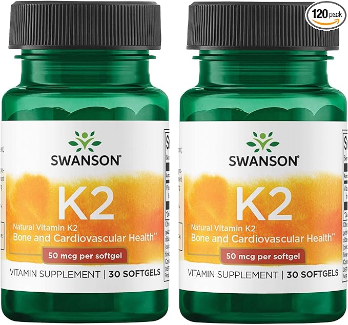 Swanson Natural Vitamin K2 (Menaquinone-7 from Natto) 50 mcg 30 Sgels (2 Pack)