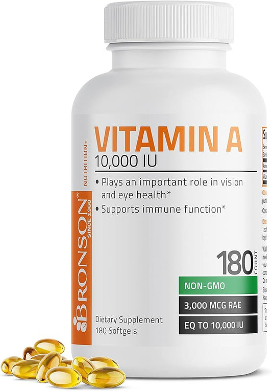 Bronson Vitamin A 10,000 IU Premium Non-GMO Formula Supports Healthy Vision & Immune System and Healthy Growth & Reproduction, 180 Softgels