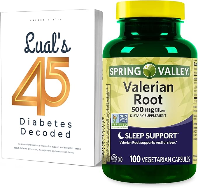 Lual's 45 Diabetes Decoded Bundle with Spring Valley Valerian Root Capsules | Natural Relaxation & Calmness | Valerian Root Capsules 500mg | 100 Count