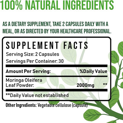 Moringa Capsules by ReHerbify | 1000mg, 60 Capsules | Organic Moringa Oleifera Leaf Powder Supplement for Immunity and Wellness