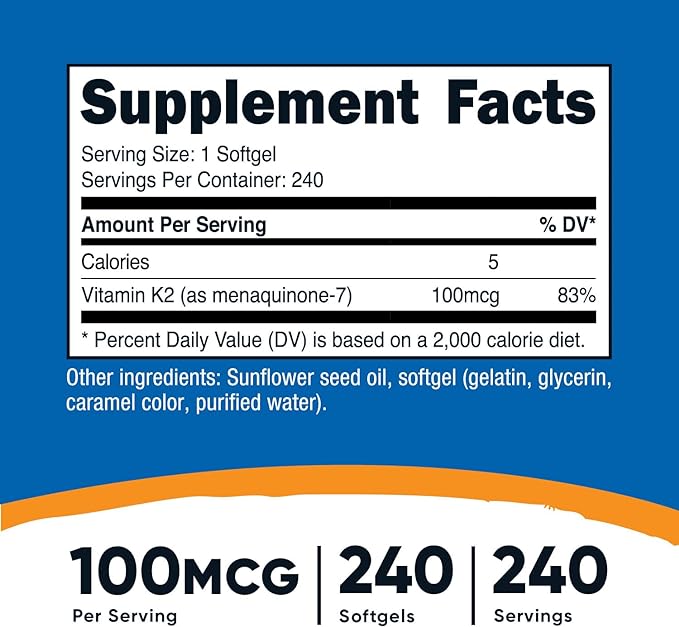 Nutricost Vitamin K2 MK-7 100 mcg, 240 Softgels - Gluten Free and Non-GMO MK7