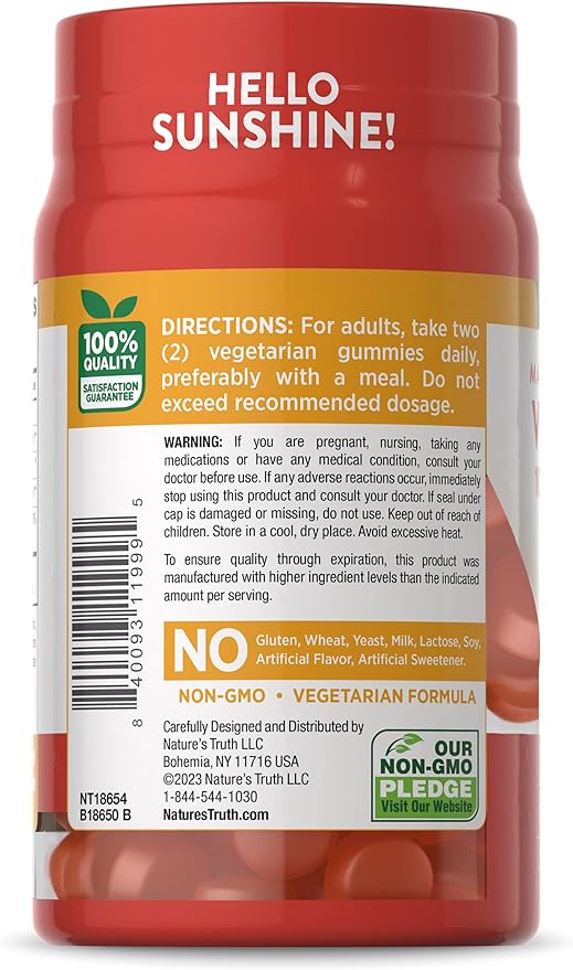 Nature's Truth Vitamin D3 Gummies | 10000 IU | 70 Count | Peach Mango Flavor | Vegetarian, Non-GMO & Gluten Free Supplement