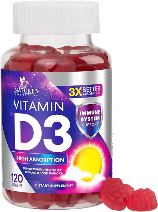 Vitamin D3 Gummy Vitamins Extra Strength 5000 IU (125 mcg) High Potency Vita D Gummies Dietary Supplement - Bone, Teeth, Muscle & Immune Support, Nature's Vitamin D Supplement, Non-GMO - 120 Gummies