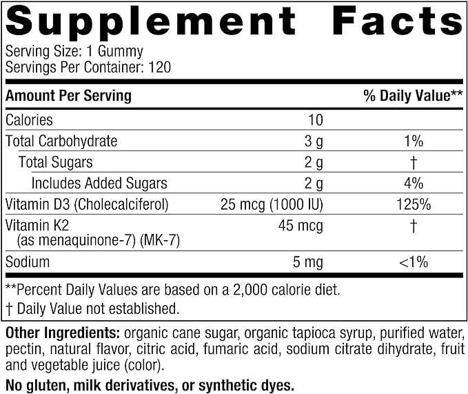 Nordic Naturals Vitamin D3 + K2 Gummies, Pomegranate - 120 Gummies - 1000 IU Vitamin D3 + 45 mcg Vitamin K2 - Great Taste - Bone Health, Promotes Healthy Muscle Function - Non-GMO - 120 Servings