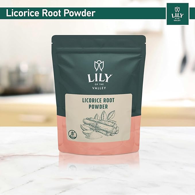 LILY OF THE VALLEY Licorice/Liquorice Root Powder - Ground Mulethi Sourced from India - Glycyrrhiza Glabra - Natural Sweetener - Vegan & Gluten-Free - Packed in Resealable Pouch (8oz, 226g)