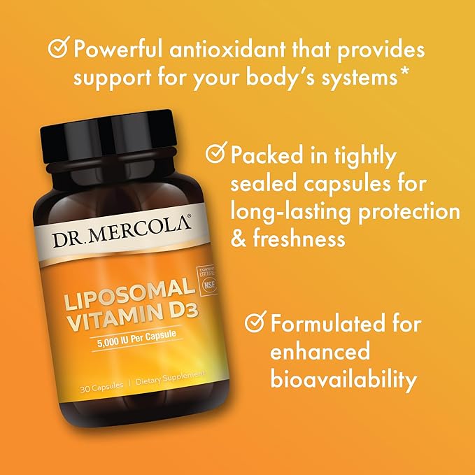 Dr. Mercola, Liposomal Vitamin D3 Dietary Supplement, 5,000 IU, 30 Servings (30 Capsules), Supports Heart and Immune Health, Non GMO, Soy Free, Gluten Free