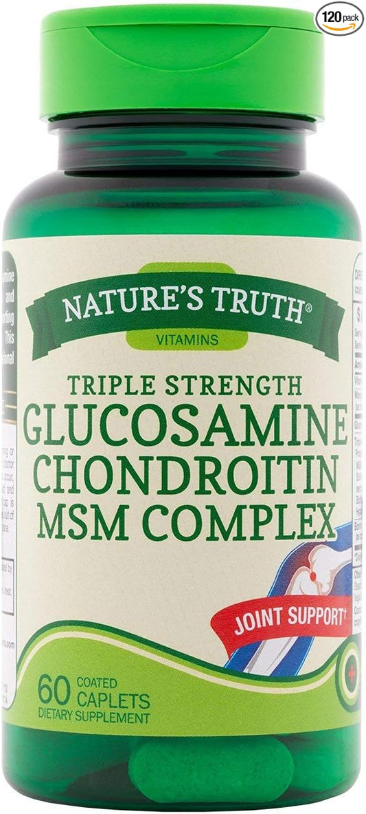 Nature's Truth Triple Strength Glucosamine Chondroitin MSM Complex Dietary Supplement - 60 Coated Caplets, Pack of 2